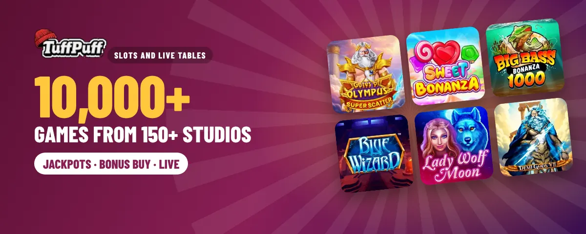 tuffpuff casino games banner with six slot tiles
