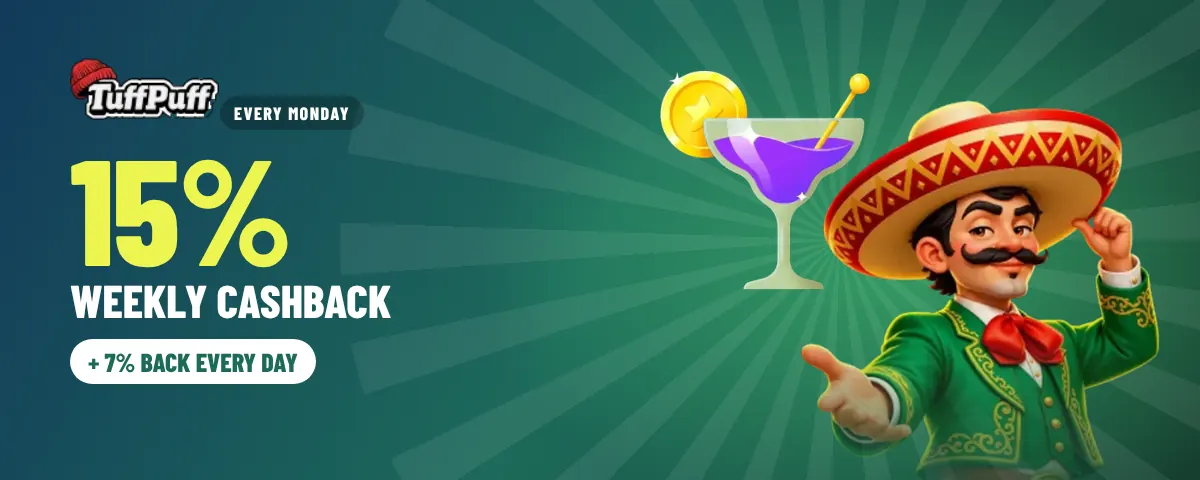 tuffpuff weekly cashback banner with mariachi host